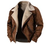 Chaqueta gruesa de invierno para hombre, abrigo cálido de piel sintética para hombre, chaqueta de piel de ante con cuello vuelto y color contrastante a la moda para hombre 5XL marrón