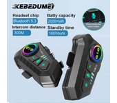 Intercomunicador KEBIDUMEI 1/2 para casco de motocicleta BT 5.3 para 2 conductores, resistente al agua hasta 300 m, para compartir música