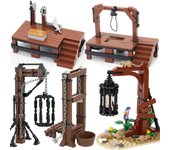 Kit de bloques de construcción de guillotina medieval, jaula colgante de árbol de horca, armas de prueba de horca, ladrillos, juguetes, regalo para niños
