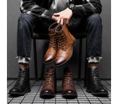 Botas Martin de otoño e invierno de moda de talla grande con punta retro de cuero, zapatos casuales británicos de caña alta para hombre 38 negro