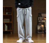 Pantalones de chándal de otoño para hombre, pantalones de chándal informales de algodón con múltiples bolsillos y cordón, pantalones rectos holgados para hombre, talla grande 8XL negro