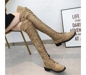 Nuevas botas sexis con cordones por encima de la rodilla para mujer, botas largas con plataforma de talla grande 43, zapatos de mujer, botas altas hasta el muslo, zapatos de mujer 34 marrón oscuro