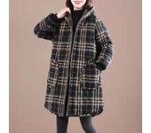 Chaqueta de algodón Mujer Otoño e Invierno Chaqueta de algodón cálida de Gran tamaño Engrosada a Cuadros con Capucha Larga XXXL rojo