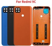 Parte trasera para Xiaomi Redmi 9C, carcasa de puerta trasera de batería con marco de cámara, reparación de lentes Blue No Lens