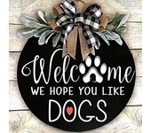 Cartel de Bienvenida Corona Para Decoración de Porche Delantero de Granja Esperamos Que Te Gusten los Perros/Gatos Colgante de Puerta Letrero de Animal Placas Ornamento
