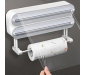 Dispensador de film plástico 3 en 1, cortador de film transparente magnético y autoadhesivo, herramienta de cocina, cortador de papel de aluminio para hornear