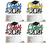 Juego de decoración para tarta de graduación de clase de 2024, tarjeta de felicitación con purpurina, regalo de graduación, decoración para fiesta de graduación escolar B