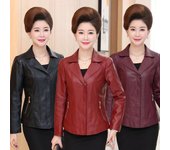 Chaqueta de cuero de mediana edad para mujer, abrigo de piel sintética suave para mujer, prendas de vestir exteriores elegantes de cuero de gran tamaño para Otoño e Invierno XL