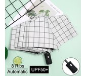 Paraguas UV totalmente automático, resistente al sol, con revestimiento negro, anti-UV, resistente al viento, portátil, ligero, para lluvia y viaje