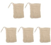 Bolsa de jabón con cordón, 5 unidades, ligera, portátil, reutilizable, de malla de secado con espuma, bolsa exfoliante 5pcs blanco