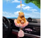 Colgante de coche con forma de capibara y base de loto, adorno colgante para espejo retrovisor de coche, diseño de gato y panda, decoración para el hogar A9