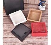 Caja de papel Kraft cuadrada con tapa abatible, transparente, de PVC esmerilado, para guardar dulces, postres, cosméticos y jabón, 10 unidades 6.5x6.5x3.5cm