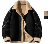 Chaquetas de gamuza para hombre, abrigos de piel sintética con forro polar y largo medio, chaqueta bomber cálida, ropa de abrigo holgada para otoño e invierno M negro