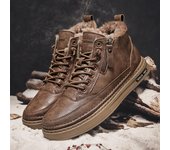 Botas de invierno de corte medio para hombre con piel cálida, botas de moda para exteriores para hombre con cremallera lateral, zapatos informales Retro con cordones para hombre 39 negro