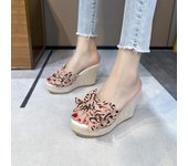 Zapatillas de cuña alta para mujer, sandalias con plataforma con lazo, zapatillas sin cordones para mujer, zapatos informales con punta abierta 35