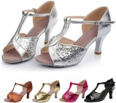 Mujer Color Moda Rumba Vals Baile de Graduación Salón Zapatos de Baile Latino Sandalias 36 negro