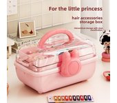 Caja de almacenamiento de joyas y horquillas de color rosa para niños: lindo organizador a prueba de polvo para accesorios para el cabello, cosméticos y más en el escritorio Bow color rosa