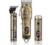 Resuxi Cortadora de pelo eléctrica Kit de cuidado de barba Pantalla digital LCD Recortador de vello nasal Aceite retro bronce