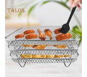 1 Juego de rejilla deshidratadora de acero inoxidable de tres capas, apilable, cuadrada, apta para lavavajillas, rejilla para asar a vapor, accesorios para freidora de cocina Square