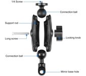 Soporte de montaje para espejo retrovisor de motocicleta PULUZ PU702B, soporte para cámara deportiva para motocicleta de 1/4 pulgadas negro