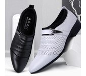 Zapatos de cuero negros, marrones y blancos de verano para hombre, zapatos de vestir con punta estrecha, sandalias formales sin cordones de alta calidad para hombre h78 38