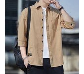 Chaqueta camisa de trabajo camisa de hombre camisa holgada informal de manga larga para hombre de siete mangas 2XL gris
