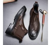 Botas Chelsea de cuero, botas Martin, botas de piel de vellón tallada Brock, zapatos retro de suela gruesa con realce para hombre, botas para hombre 38
