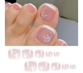 1 Juego de Kit de Arte de uñas DIY con pegamento, uñas postizas usables, uñas cortas a presión, patrón de flores rosas, uñas postizas de Gel, accesorios de manicura color rosa/blanco