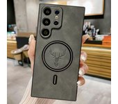 Funda de cuero mate de lujo para Samsung Galaxy S25 S24 S23 FE S22+ con carga inalámbrica para Magsafe Vintage Case para iPhone 16 15 Plus 14 Pro 11 13 12 iPhone 15 gris oscuro
