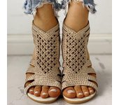Zapatos de mujer Sandalias Zapatos de tacón bajo de verano Zapatos de gladiador de cuero PU Zapatos de lujo Diseñadores de mujer 36 beige