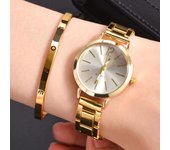 Juego de 2 relojes de pulsera para mujer, de aleación digital sencilla y a la moda, con reloj de cuarzo, pulsera LOVE de acero inoxidable, relojes de mujer, regalo