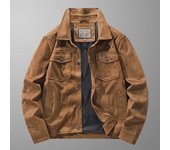 Chaqueta de motociclista de cuero estilo pollo retro para hombre: abrigo informal con solapa para primavera y otoño 4XL café