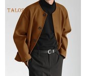 Abrigo de lana para hombre, cuello redondo, manga larga, botonadura sencilla, corte regular, chaqueta de color liso con bolsillos, abrigo de invierno S marrón