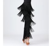Pantalones de baile con flecos y borlas para mujer, para salón de baile, latino, tango, salsa, práctica, baile, negro, azul y rojo XXXXL negro