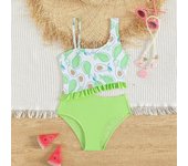 Trajes de baño de una pieza para niñas verdes con estampado de aguacate, traje de baño amarillo con estampado de limón de 5 a 14 años, traje de baño para niños, ropa de playa 5-6 years old verde