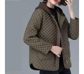 Otoño e Invierno Chaqueta de algodón pequeña Ligera para Mujer Chaqueta de algodón con Capucha Chaqueta Ligera Brillante de Moda Informal L negro
