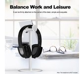 Soporte de metal para auriculares, barra de soporte de aluminio, reposacabezas flexible con almohadilla de silicona para auriculares inalámbricos con cable para juegos plata