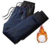Pantalones casuales a prueba de viento de felpa y ropa de abrigo gruesa de invierno para hombres con pantalones de algodón de plumón 2XL negro
