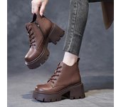 2024 Otoño Invierno Zapatos Mujer Botines Cuero Genuino Modernos Tacones Altos Señoras Tacones Cuadrados 6.5cm Negro Marrón 34 negro