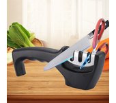 Afilador de cuchillos manual de 3 niveles, piedra para cuchillos de cocina con base antideslizante, afilador de cuchillos negro