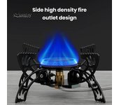 Estufa de gas portátil para acampar, quemador para cocinar, resistente al viento, 3800 W, llama de alta potencia, diseño ajustable y plegable, estufa para mochileros al aire libre negro