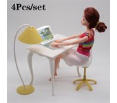 Bonitos muebles de oficina de plástico de dibujos animados, lámpara para silla, conjunto de ordenador, accesorios para muñecas, juguetes para niños, regalos