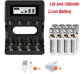 PALO Batería de ion de litio recargable AAA de 1,5 V, batería AAA de 3 A para reloj, placa base de ordenador + cargador de batería de ion de litio AAA AA de 1,5 V