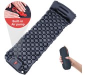 Colchoneta para dormir al aire libre, colchón inflable para acampar, bomba integrada, cojín de aire ultraligero, estera de viaje con reposacabezas para viajes y senderismo azul oscuro