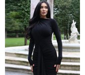 Vestido de moda sexy de manga larga cruzado en la cadera vestido de cola de pez dividido para mujer de otoño e invierno S negro