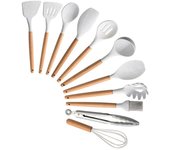 Utensilios de cocina de silicona antiadherentes, juego de utensilios de cocina, espátula, pala, batidores de huevos, mango de madera, juego de herramientas de cocina 11pcs rojo