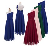 Vestido para niñas de flores para niños, vestido largo plisado con un hombro para fiesta de bodas, vestido largo de dama de honor para niñas, vestido de gasa para ocasiones formales 9-10 Years borgoña