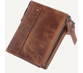 Cartera clásica para hombre de piel de vaca auténtica, tarjetero corto, cartera de piel para hombre, cartera de diseño de alta calidad para hombre con bolsillo con cremallera