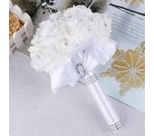 Ramo de rosas de espuma blanca, cinta de seda, diamantes de imitación hechos a mano, broche de dama de honor nupcial, decoración de boda
