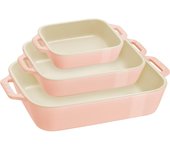 Plato Staub x 11 cm 20 x 16 cm Juego de 3 piezas Juego de macarrones de cerámica Plato para gratinar Apto para horno microondas Plato japonés  Rectangular  (14 / / 27x20cm) Rosa